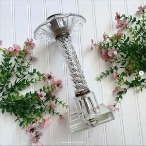 Vintage Clear Cut Glass Pillar Boudoir Lamp Swirled Twist Flower Bobeche PARTS